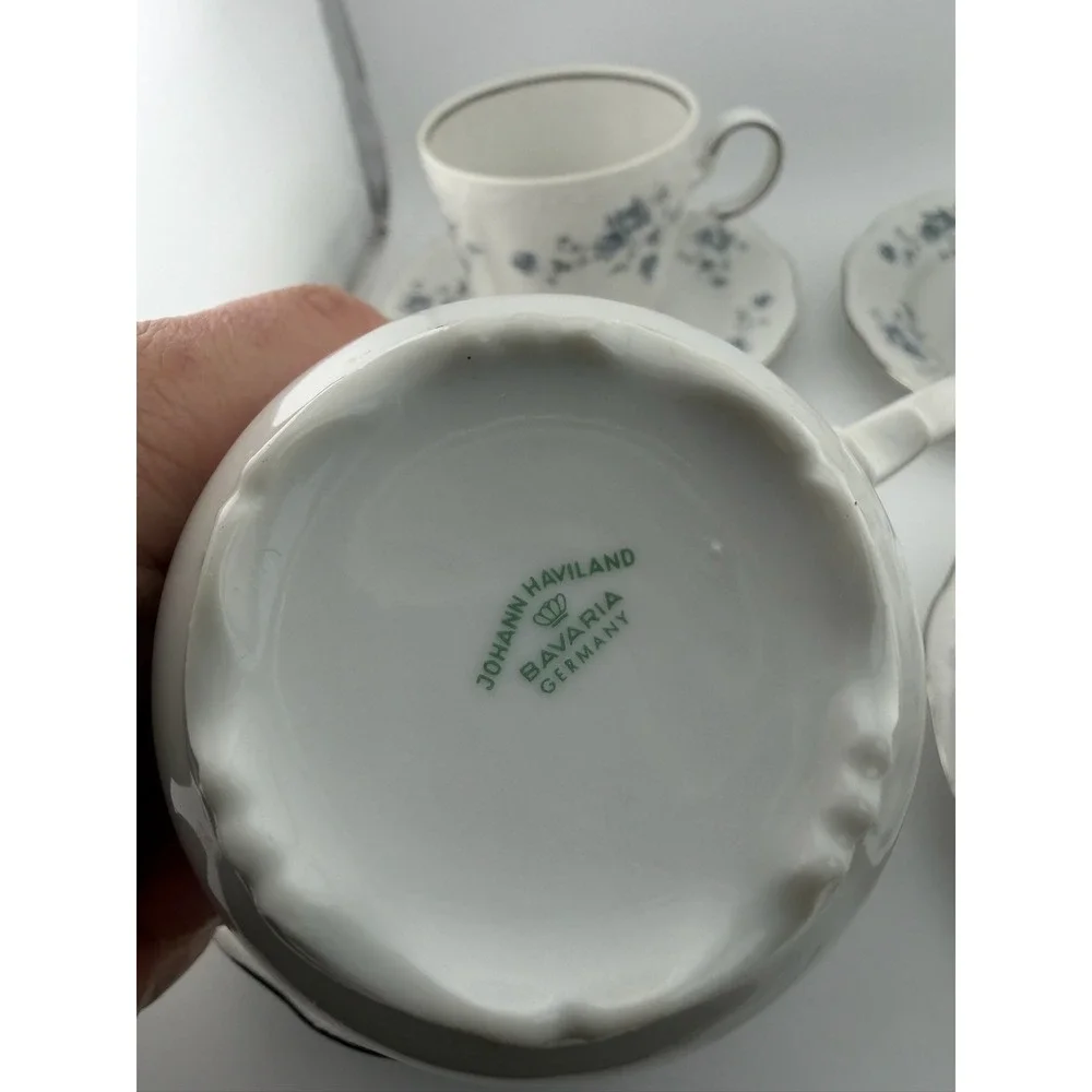 Johann Haviland Bavaria Germany Cup and Saucer Set Blue Floral‎ Trim